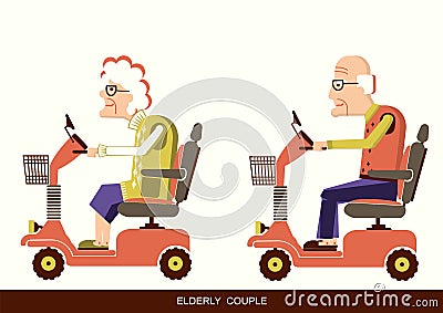 Old people drive by mobility scooter Vector Illustration