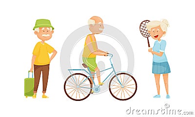 Old People Engaged in Different Activities Vector Set Vector Illustration