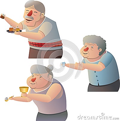 Old people give alms Vector Illustration