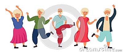 Old people. Grandparents are dancing. The older man and woman are having fun. Vector illustration isolated on a white Cartoon Illustration