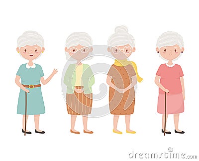 Old people, group grandmothers, elderly persons together cartoon characters Vector Illustration