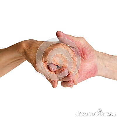 Old people holding hands. Closeup. Stock Photo