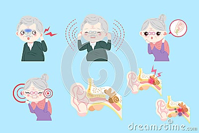 Old people with otitis media Vector Illustration