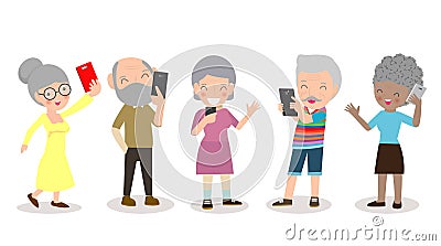 Old people with smartphone, elderly with Mobile, senior with gadgets, People with their smartphone,person on social network Vector Illustration