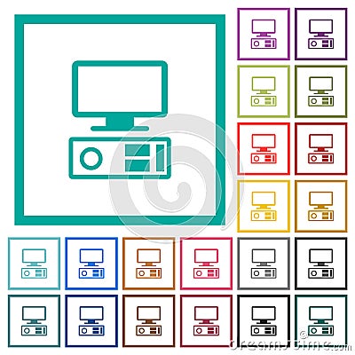Old personal computer flat color icons with quadrant frames Stock Photo