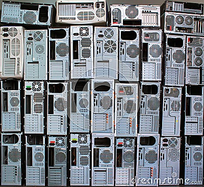 Old personal computers and pc cases Stock Photo