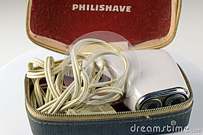 Old Philishave electric shaver with storage case Editorial Stock Photo