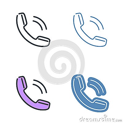 Old phone handset vector outline icon set. Vector Illustration