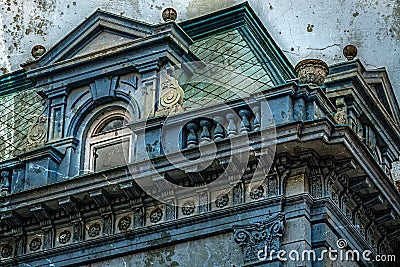 Old photo with facade on classical building. Belgrade, Serbia Stock Photo