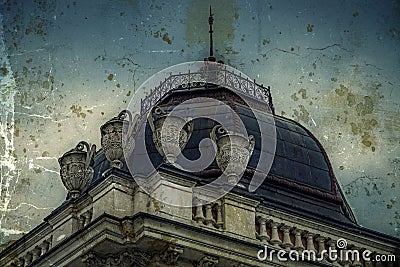 Old photo with facade on classical building. Belgrade, Serbia 4 Stock Photo