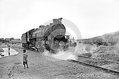 Old Photo-1976 Jivdani steam loco near Western Railway s quarry Editorial Stock Photo