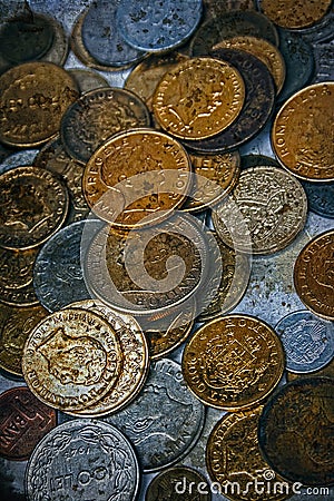 Old photo with old coins 2 Stock Photo