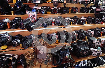 Old photographic cameras Editorial Stock Photo