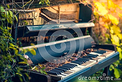 Old piano in the garden.soft focus.vintage style Stock Photo