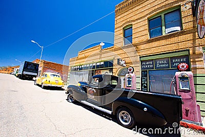 Old pickup truck at an old gas station Editorial Stock Photo