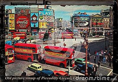 Old Picture stamp of Piccadilly Circus London Editorial Stock Photo