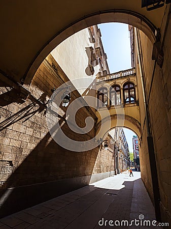 Old picturesque street of Barcelona Stock Photo