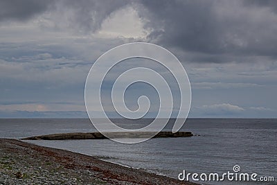 An old pier at La Bloc Beach along the Cabot Trail, Inverness County, Nova Scotia, Canada Stock Photo