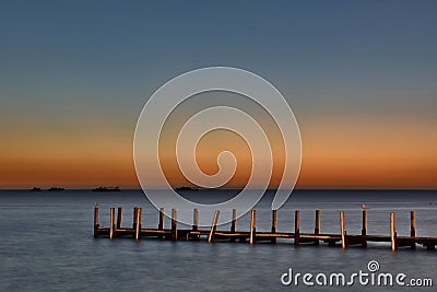 Old pier at sunset. Denham. Shark Bay. Western Australia Stock Photo