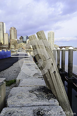 Old piling Boston Harborwalk Stock Photo