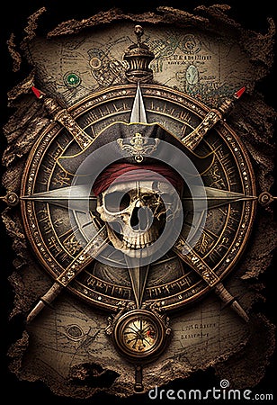 Old pirate compass. AI Generated Stock Photo