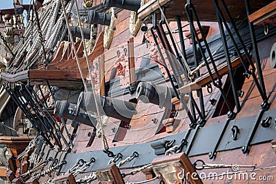 Old pirate ship cannons Stock Photo