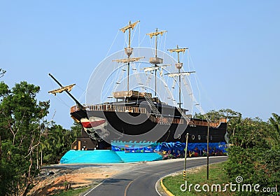 Old Pirate Ship in Roatan Stock Photo
