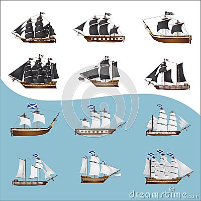 Old pirate ships Vector Illustration