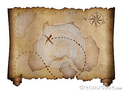 Old pirates treasure map scroll Stock Photo