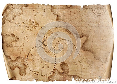 old pirates treasures map scroll isolated Stock Photo