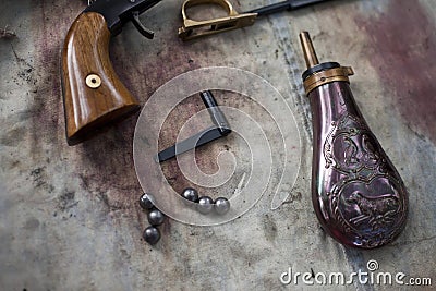 Old pistol during cleaning Stock Photo