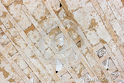 Old plaster on the wall. Damaged wall. Stock Photo