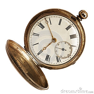 Old Pocket Watch Isolated on White Stock Photo