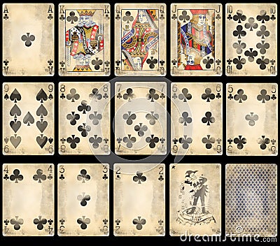 Old Poker Playing Cards - Clubs Stock Photo