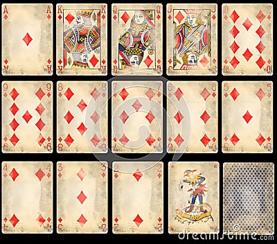 Old Poker Playing Cards - Diamonds Stock Photo