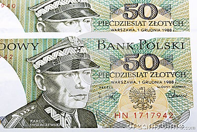 Old Polish money - 50 Zloty a background Stock Photo