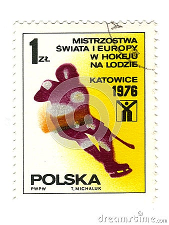 Old polish stamp Editorial Stock Photo