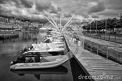 Old port area, `Porto Antico`, touristic place in Genoa Genova, Italy. Editorial Stock Photo