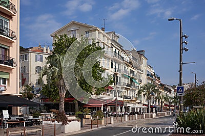 Cannes, France - June 16, 2021 - Quai Saint-Pierre street sunny morning in the Old Port of Cannes Editorial Stock Photo