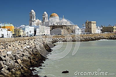 Gray ocean near Cadiz Cathedral, Spain Editorial Stock Photo