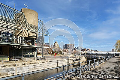 Old Montreal Port view of the Locks Editorial Stock Photo