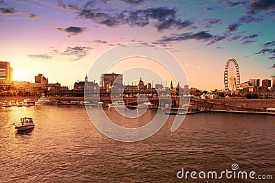 The old port of Montreal at sunset, Quebec Canada Editorial Stock Photo