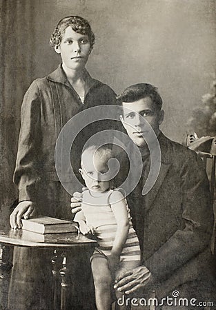 Old Portrait of a Family Stock Photo