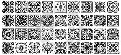 Old portugal design inspiration tiles. Black interior mosaic tile set elegant traditional ceramic spain tiling square Vector Illustration