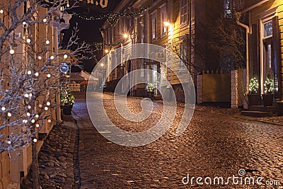 Old Porvoo shopping districts. Christmas street. Wintertime in Porvoo, Finland Editorial Stock Photo