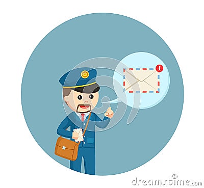 Old post man thinking about letters Vector Illustration