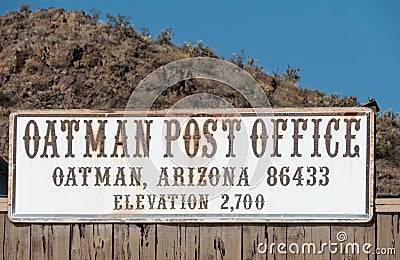 Old Post Office sign, Oatman, Arizona Editorial Stock Photo