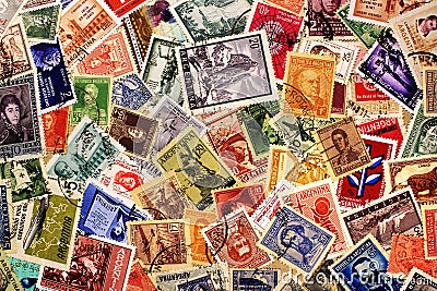 Old post stamps of Argentina. Editorial Stock Photo