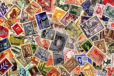 Old post stamps of Argentina. Editorial Stock Photo