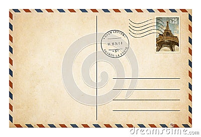 Old postcard or envelope with postage stamp isolat Editorial Stock Photo